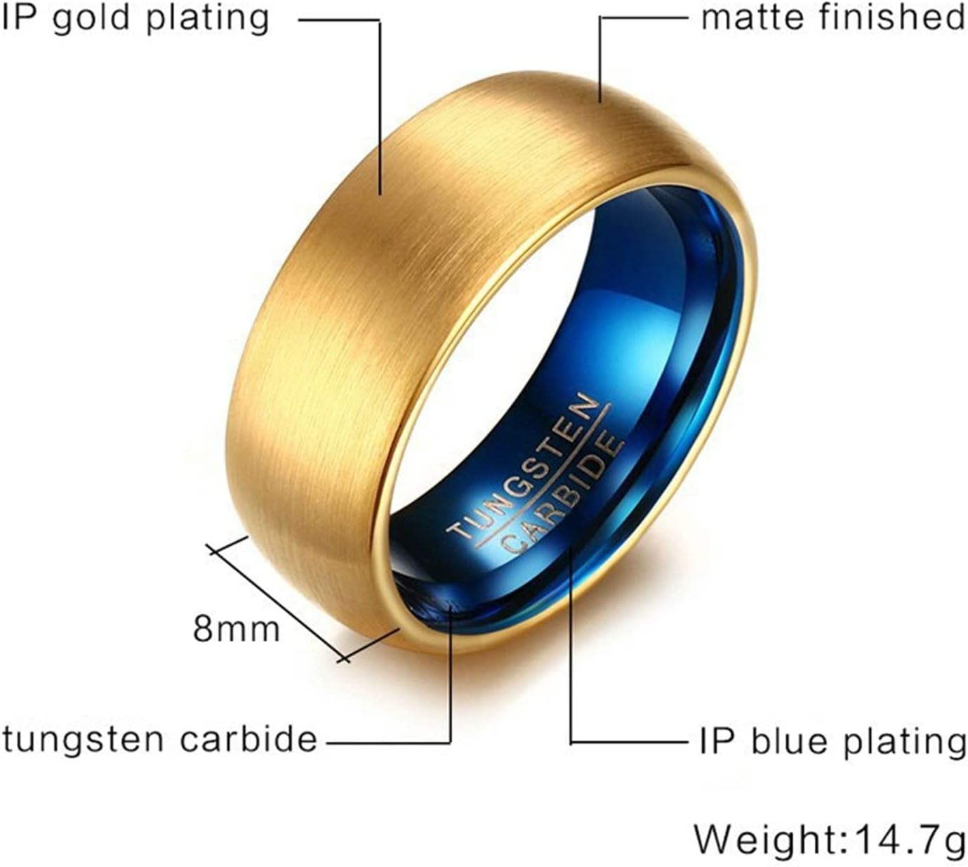 ANAZOZ Couple Wedding Bands for Him and Her Tungsten Engrave Blue Gold Wedding Band 8MM Matte Couple Rings Engraved
