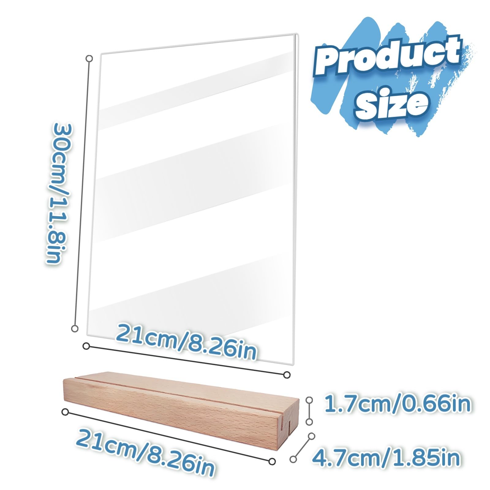 2 Piezas Soporte Letreros Acrílico A4 Transparente Expositor Metacrilato A4 con Base de Madera Forma de t Soporte de Letrero para Oficinas, Restaurantes, Tiendas, Hoteles