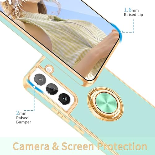 Miniatura 5 de Fingic Funda para Samsung Galaxy S22, Galaxy S22 con soporte de anillo, soporte de anillo giratorio de 360 magnético borde dorado brillante Funda