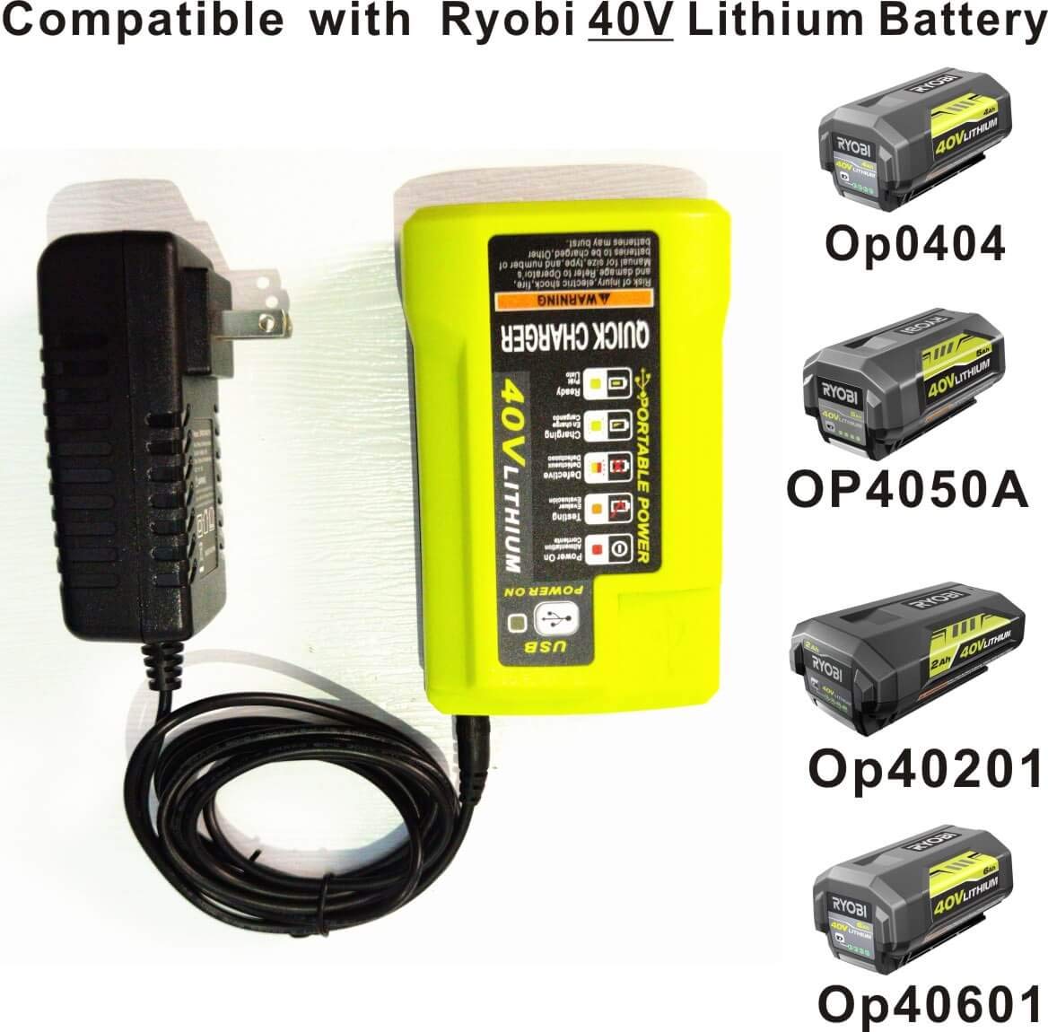 AC Power Cord For Ryobi Cordless 40V Lithium-ion Baterry