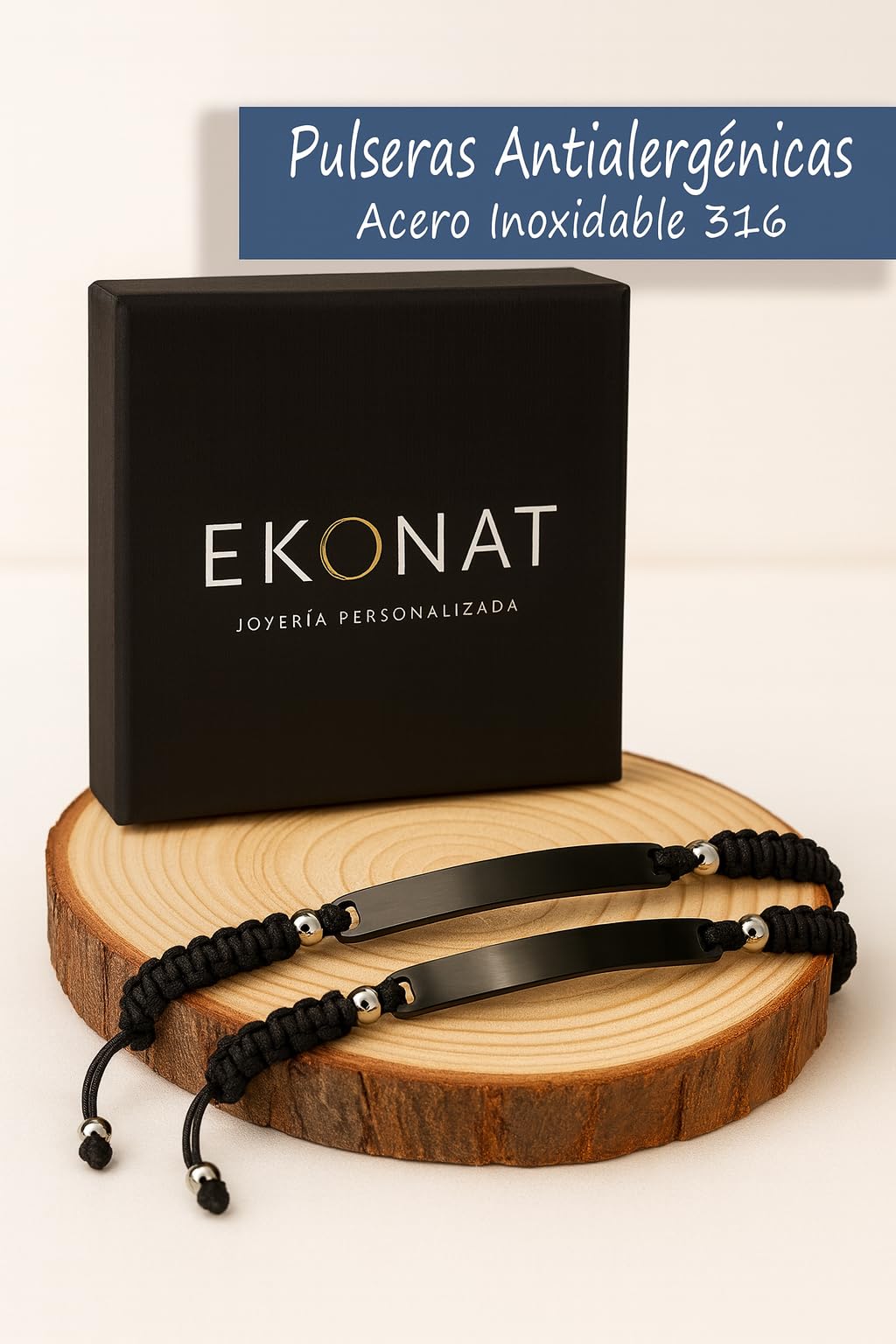Ekonat- Pulseras personalizadas- pulseras para parejas- pulsera hombre personalizada- Pulsera personalizada mujer- Ajustables-acero inoxidable