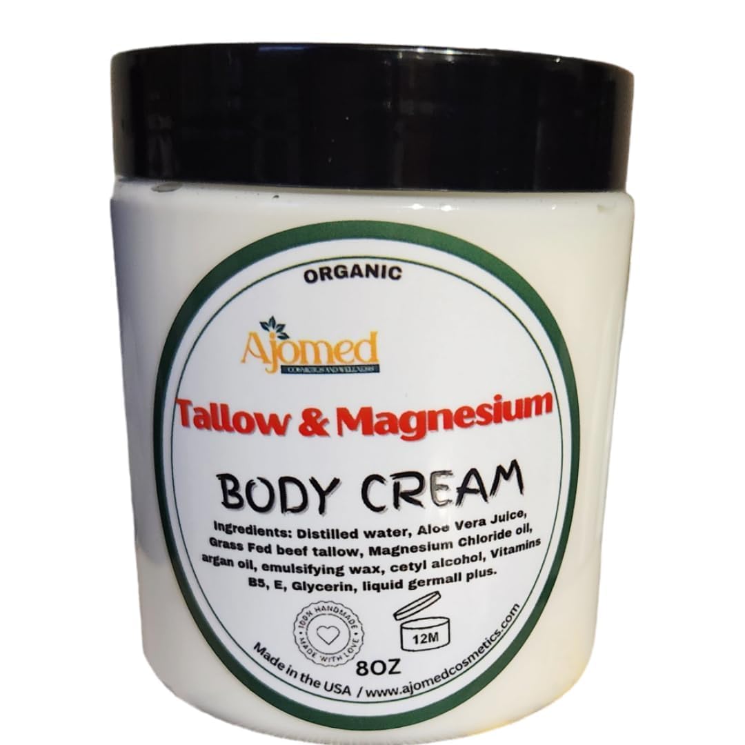 Beef Tallow & Magnesium Body butter - Grass Fed and Finished beef tallow Magnesium Cream- Handmade tallow moisturizer for Cracked, Dry, Itchy skin- eczema cream- diaper rash- dry skin body care (BABY POWDER)