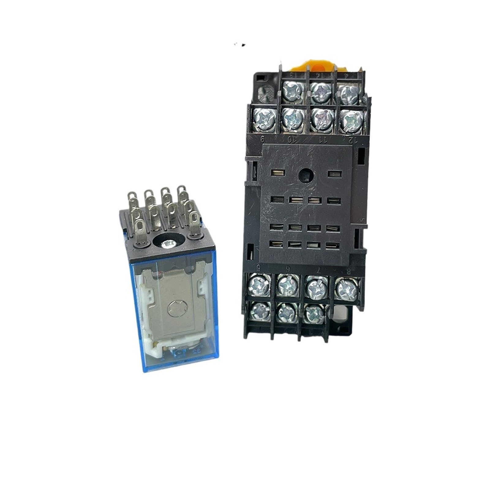 10 juegos de relé + base 12V 24V 110V 220V bobina 5A 4NO 4NC indicador LED verde relé de potencia DIN Rail relé de 14 pines con base de enchufe(AC,12V)