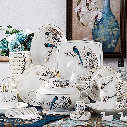H3TF5J - Vajilla de porcelana, 60 piezas de vajilla para 10 personas, hueso chino a prueba de franco y resistente al desgaste, glaseado de nano autolimpiables, juego de regalo para vajilla de lujo