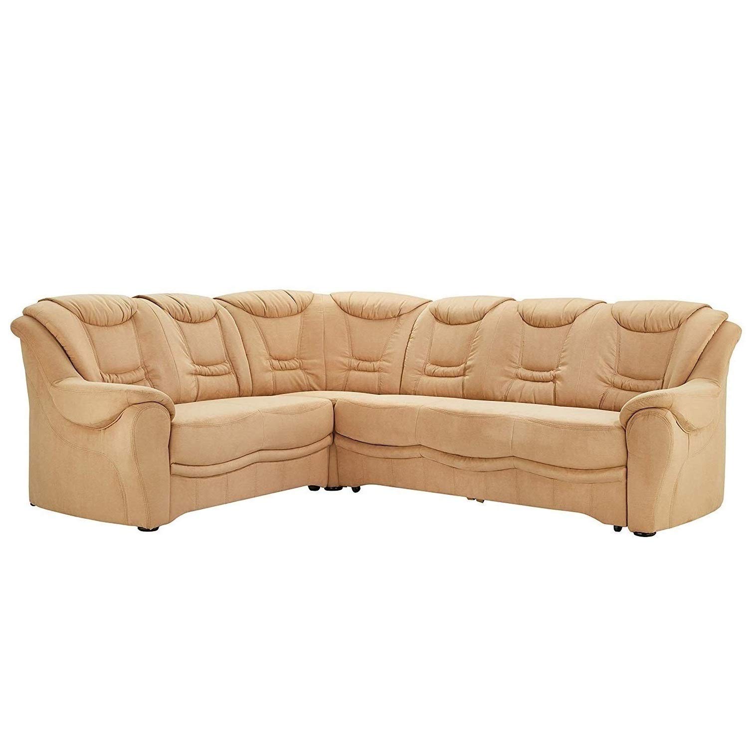 Cavadore Ecksofa Bansa mit Federkern / Polstercouch im klassischen Design / 265 x 94 x 215 / Mikrofaser Hellbraun