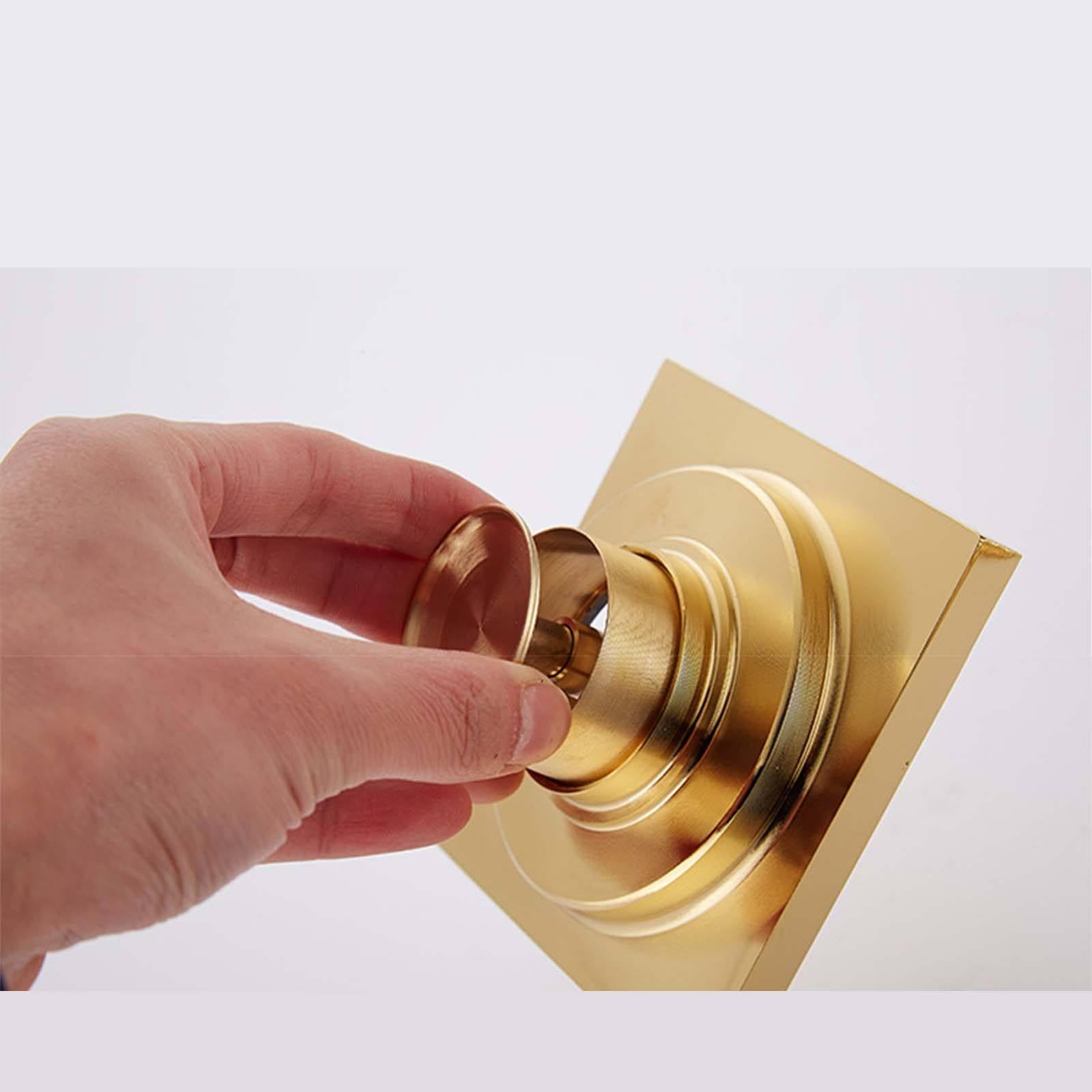 Scarico Doccia a Pavimento Ottone Piletta Doccia Placcato Oro Piletta da Pavimento 100 * 100mm Scarico a Pavimento Stile Europeo Adatto per Balconi, Cucine e Bagni
