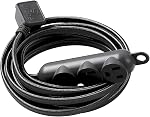 Black 12ft Fabric Extension Cord with 3 Outlets, Multi Outlet with Multiple Outlets, 3 Pin Plug Extender, 16 AWG Indoor Extension Cord, ETL Certified with Hanging Hook