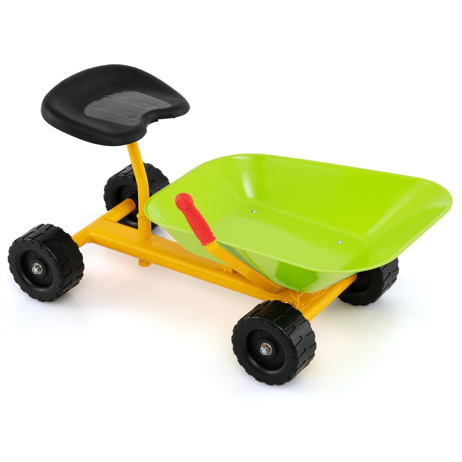 Costzon Kids Ride-on Sand Dumper, Children Outdoor Sandbox Toy w/Ergonomic Handle & 4 Wheels, Heavy Duty Steel Digging Metal Garden Play Tool for Boys Girls, Kids Wheelbarrow (Light Green)