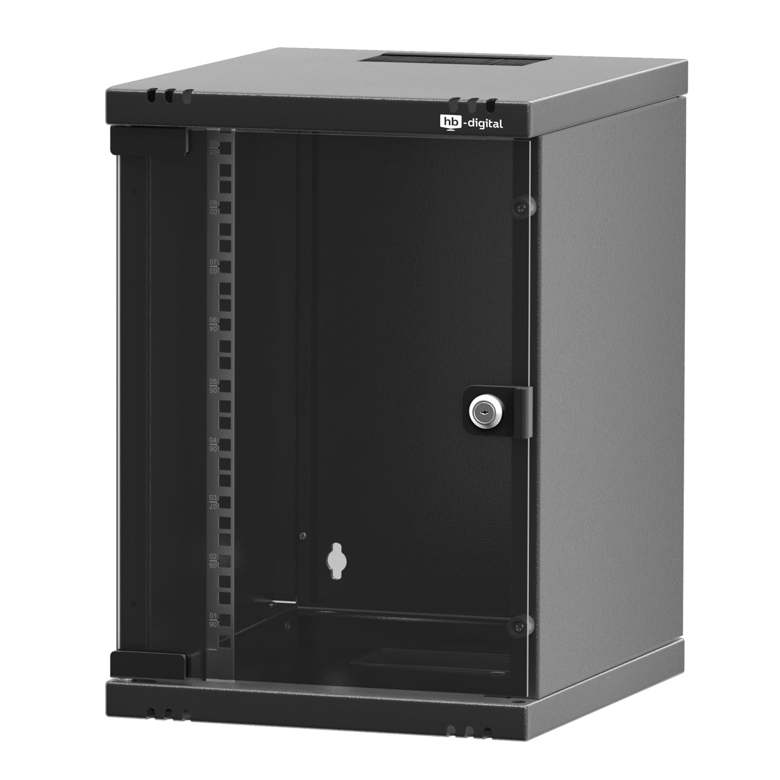 hb-digital Armoire réseau 9HE - Montage mural - Porte en verre - Serrure - Boîtier mural pour routeur EDV - Panneau de brassage - Charge maximale : 30 kg - Robuste - Profondeur : 300 mm -