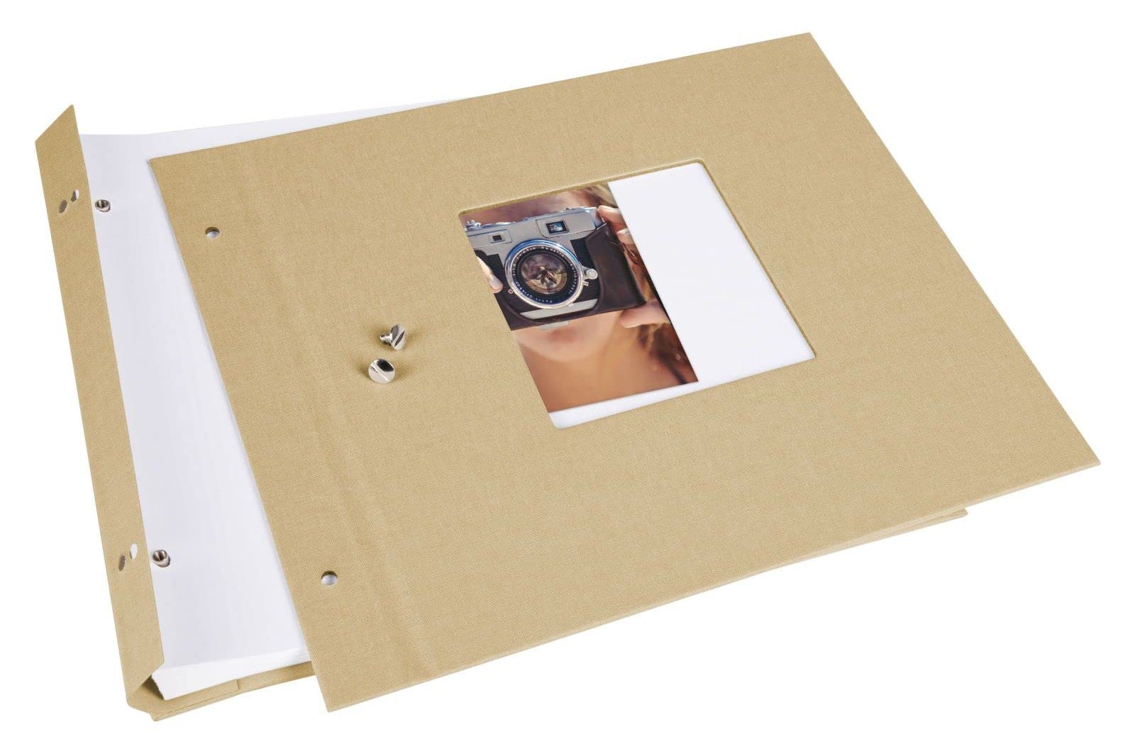 goldbuch Bella Vista 26 646 - Album fotografico a vite, 30 x 25 x 2 cm, 40 pagine bianche, copertina in lino, con finestra, colore: Marrone chiaro