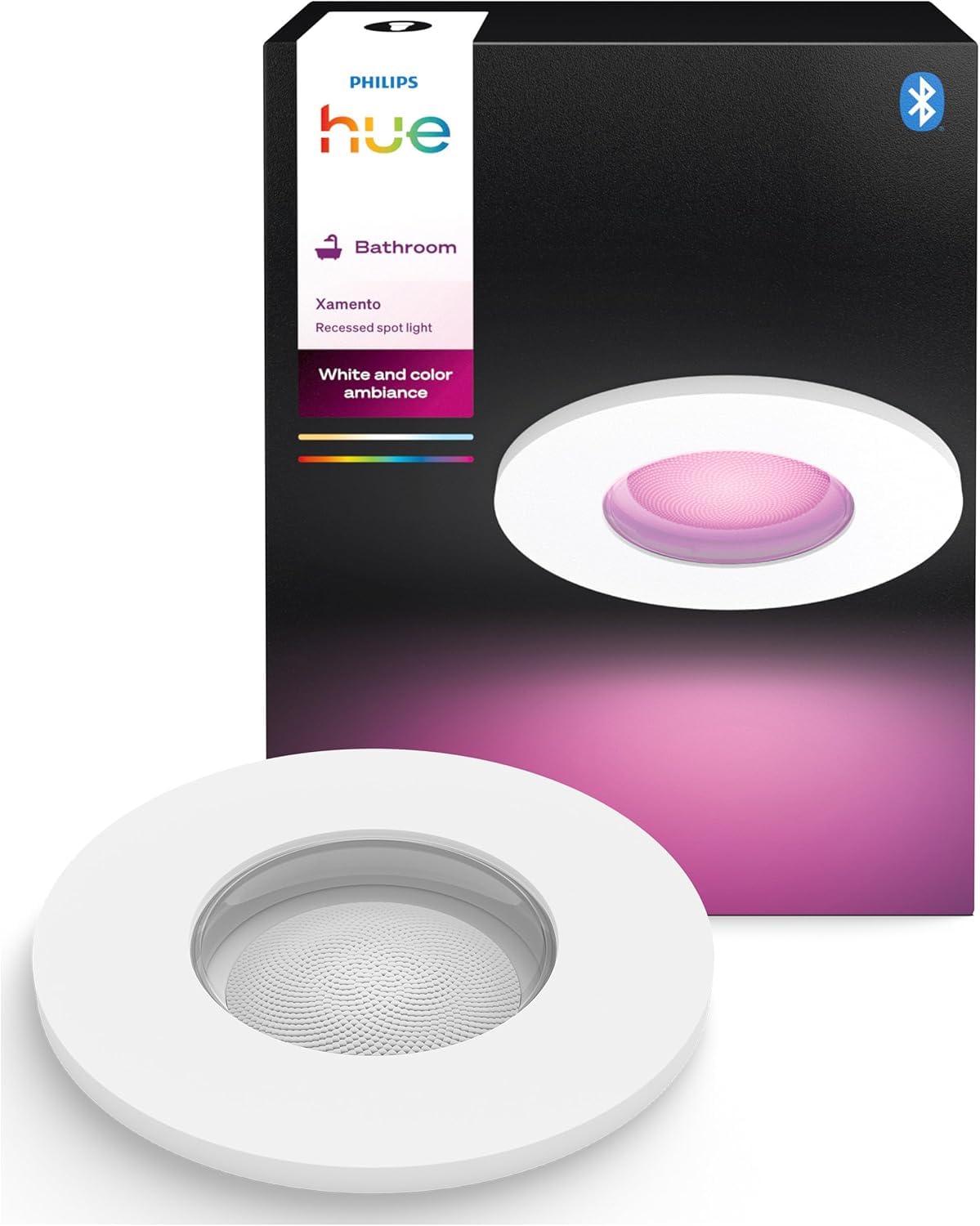 Philips Hue - Xamento, foco empotrable inteligente (1un), ideal para baño, luz blanca y colores, Bluetooth+Zigbee, Compatible con Alexa y Google Home, color blanco