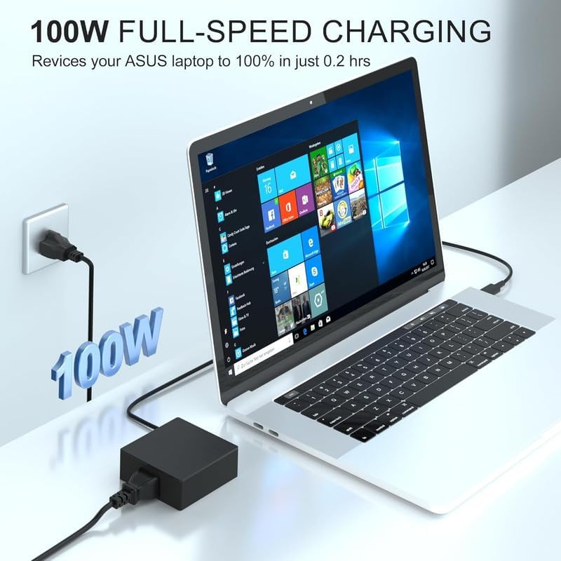Image of 100W USB-C Laptop Charger for Asus - Fit for ASUS ROG A20-100P1A, Flow Z13 X13, 100W PD Fast Charging for Asus ROG Flow Fit for 90W 65W 45W 27W 15W