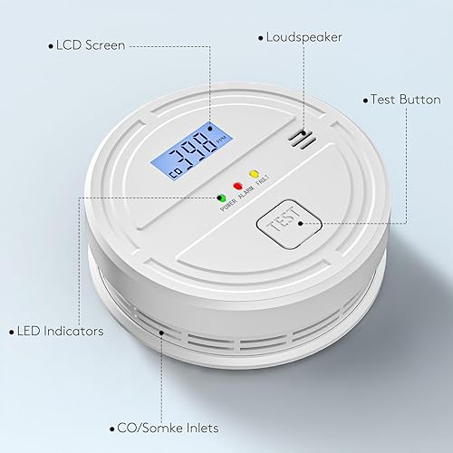 Miniatura 3 de Detector de humo y monóxido de carbono funciona con pilas, detector de monóxido de carbono de humo 2 en 1, pantalla digital, alarma de humo para el