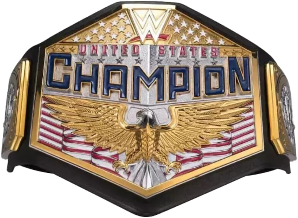 United States Championship Belt Adult Size - World Heavyweight Wrestling Replica Title Belt 2MM Brass - Adjustable Leather Strap - Black/Gold