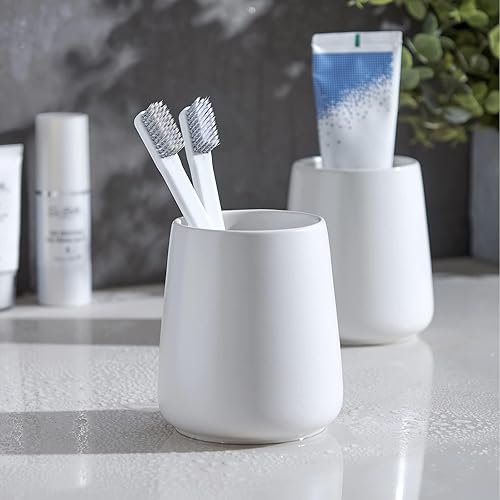 Miniatura 5 de Soporte para cepillos de dientes blanco para baño, soporte de cerámica para cepillos de dientes, taza de cepillo de dientes y organizador de pasta