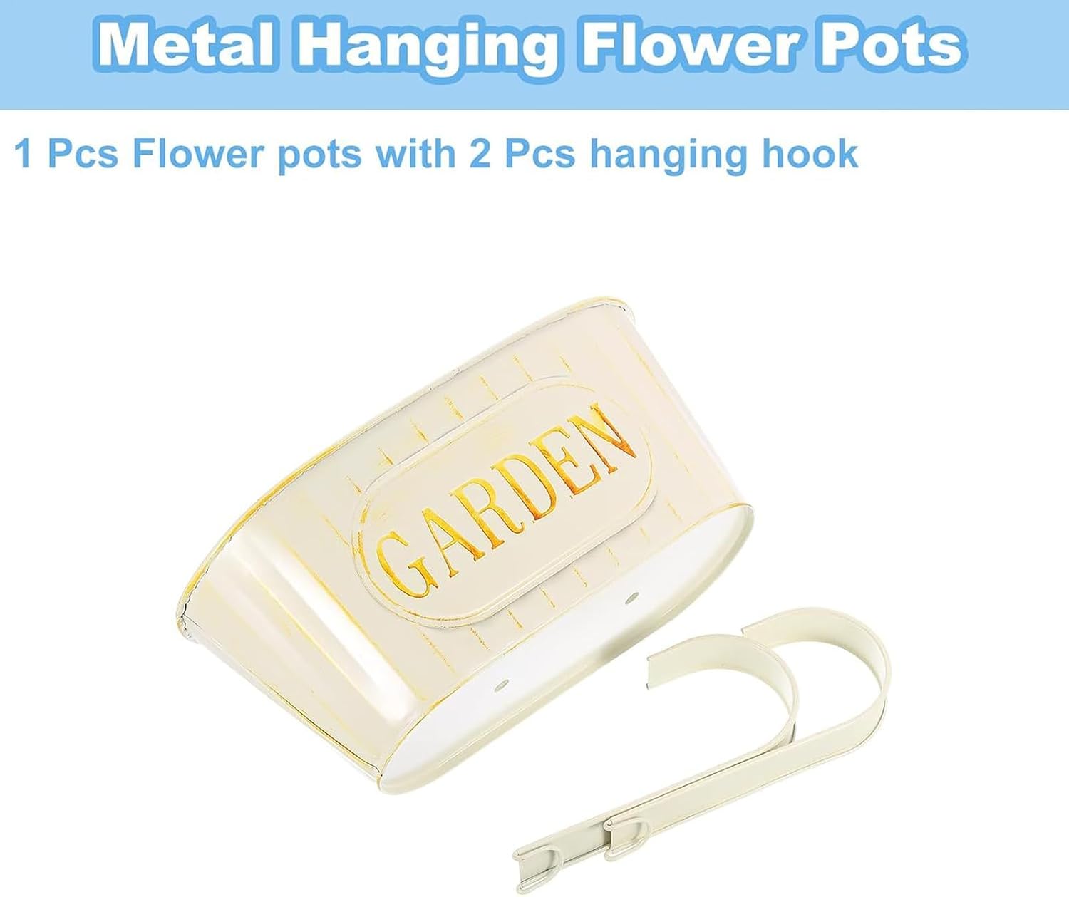 Railing Planter - 3 Pieces Metal Outdoor Flower Pots with Drainage Holes,Metal Planter with Detachable Hooks, Plant Holder for Fence Balcony Yard Gardening