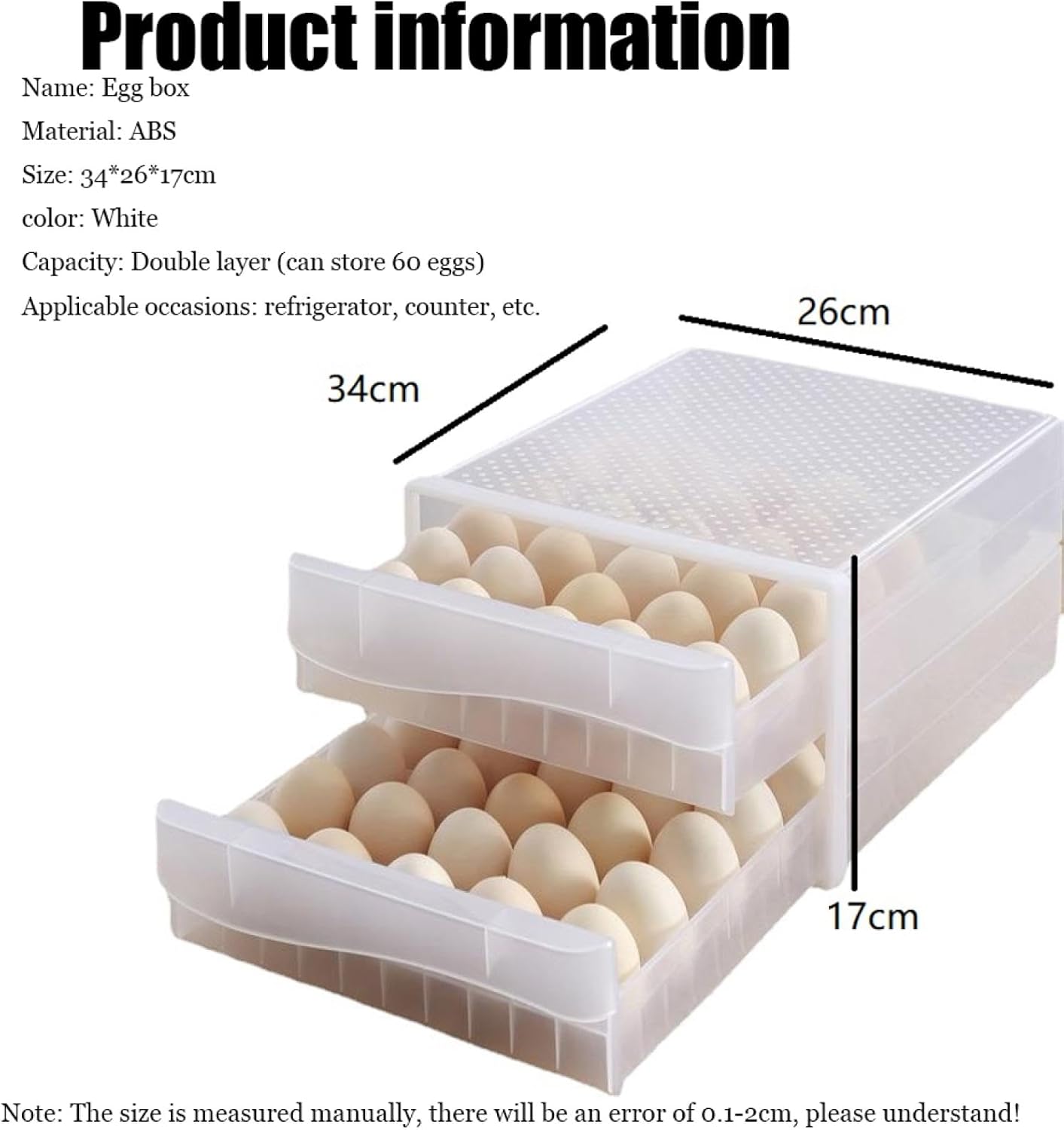 Double Layers Egg Storage Box,Egg Holder for Fridge,Egg Storage for Countertop,Egg Organizer,Egg Dispenser for Refrigerator,Egg Tray for Refrigerator,for Refrigerator