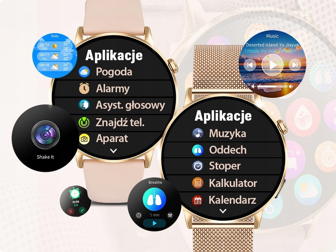 Smartwatch Damski Amoled Rozmowy Menu Polski - Zdrowie Sport Chat GPT Złoty