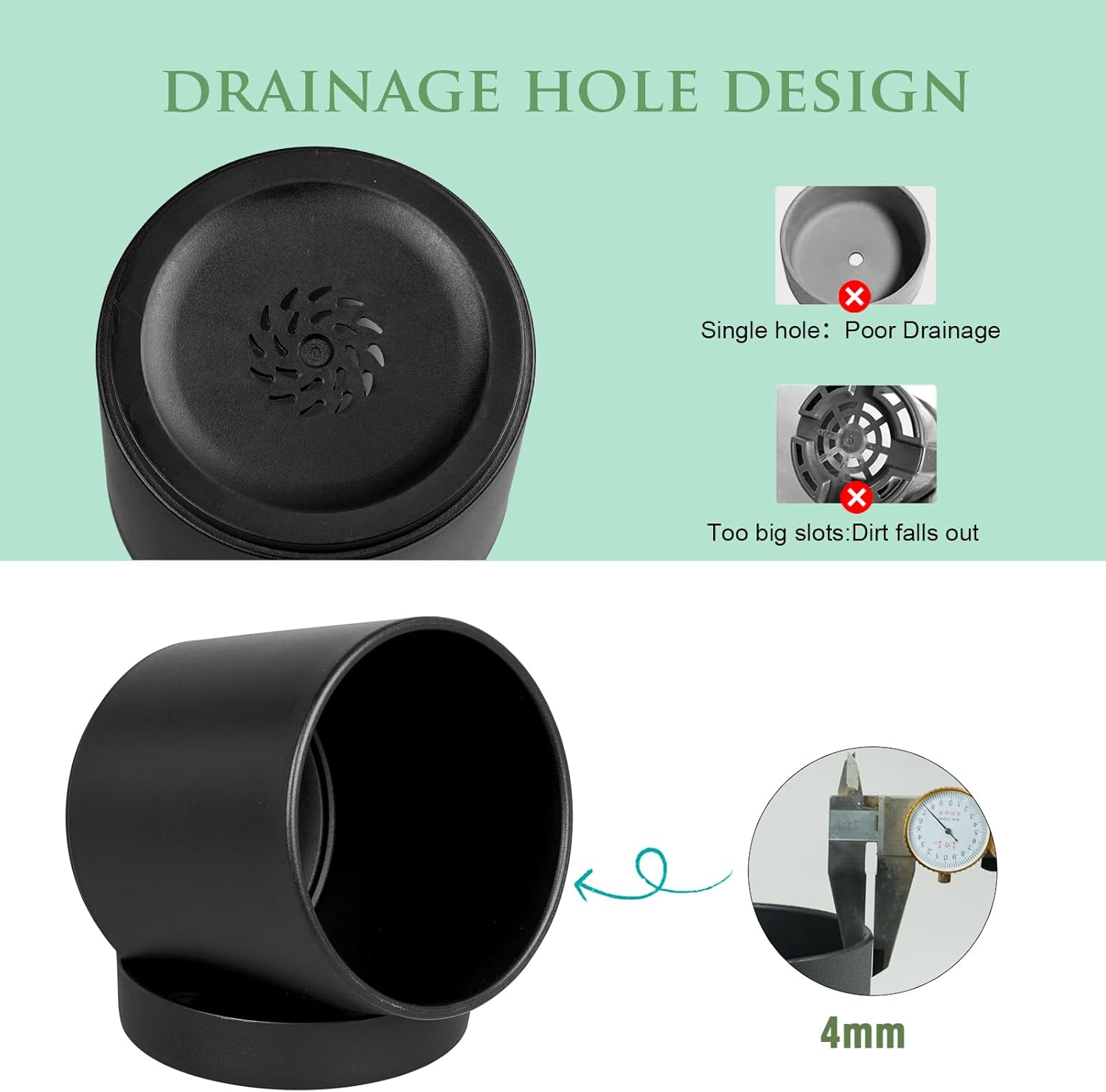 7/6.5/6/5/4 inch Plant Pots for Small Indoor Outdoor Plants, 5 Pack Cylinder Flower Pots with Drainage Holes and Saucers, Plastic Planters for Garden Succulent House Plants, Black - Image 4