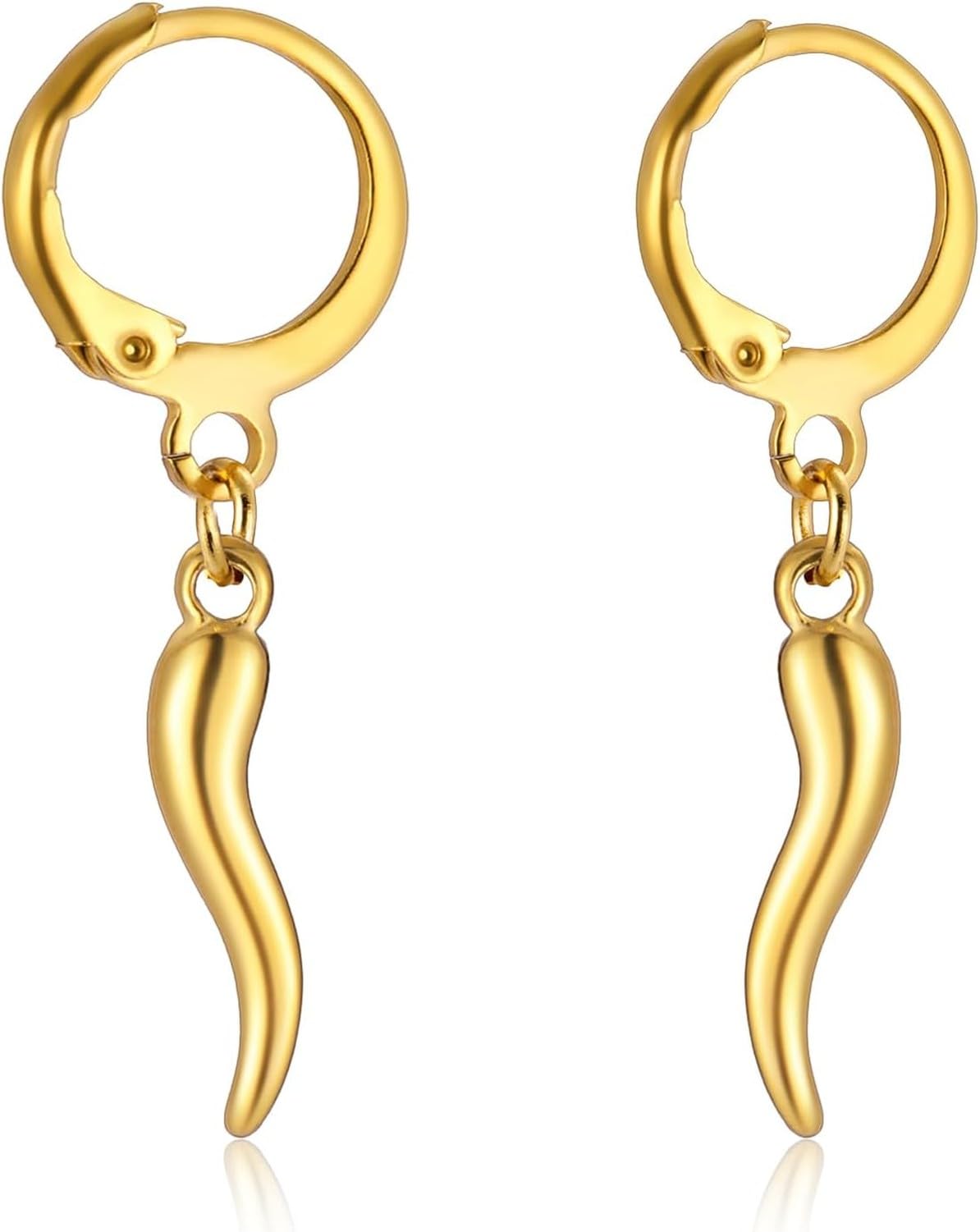GIOFEOIK Italian Horn Drop Earrings for Women Corinz Style Lucky Charms Stainless Steel Cornicello Dangle Earrings, Gold Hoop Earrings