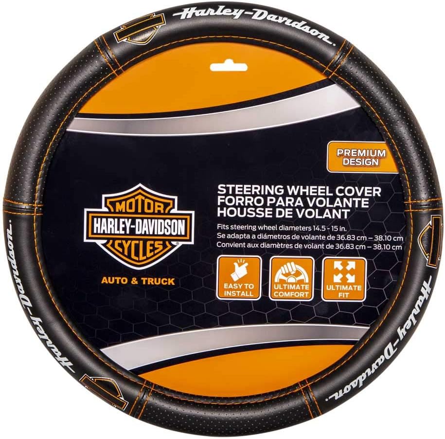 Harley-Davidson Deluxe B&S Steering Wheel Cover w/Contrast Stitching, Black