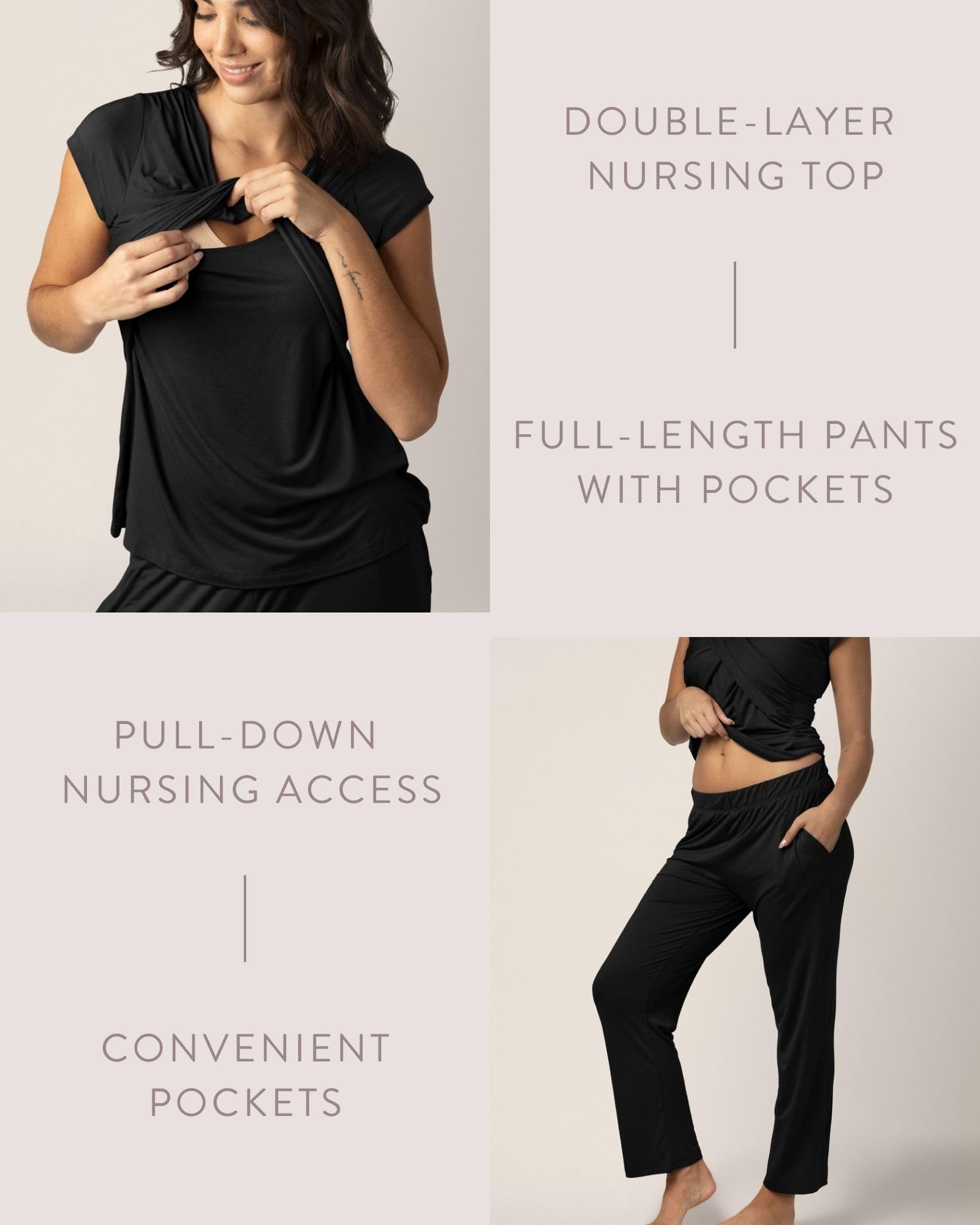 Kindred Bravely Davy Maternity and Nursing Pajama Set Postpartum Sleepwear | Soft breathable breastfeeding sleepwear with pull-down access pockets comfortable stretchy waistband pregnancy and product thumbnail 6