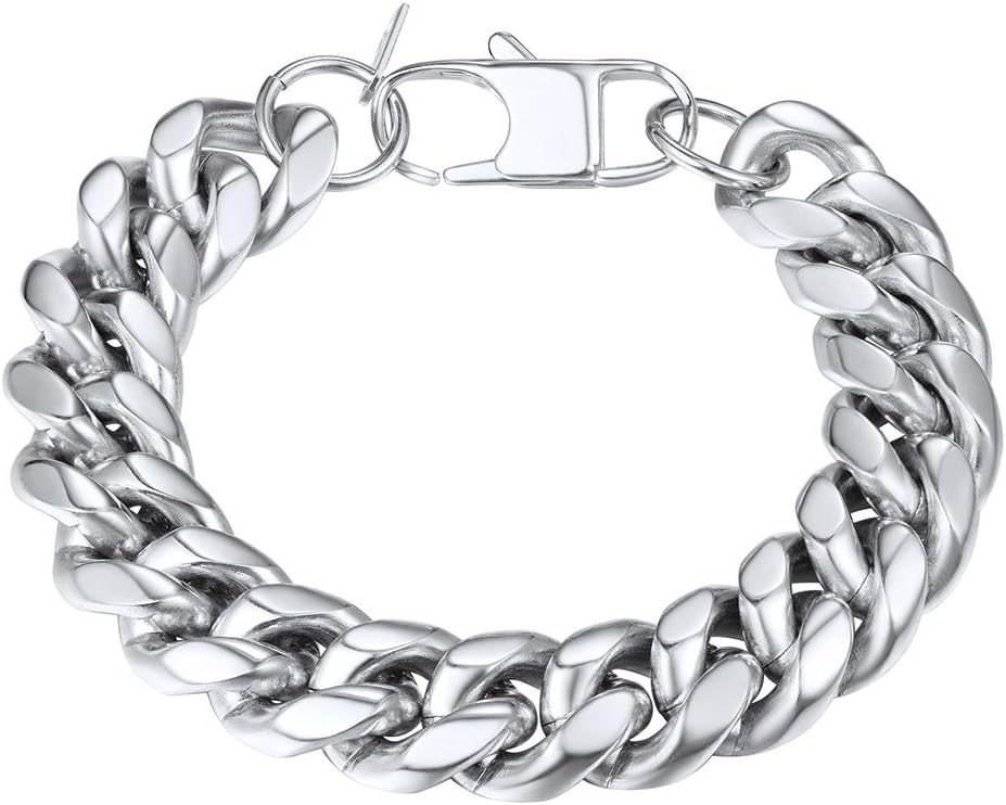 PROSTEEL Stainless Steel Bracelet for Men Women, Stylish Cuban Link Bracelets, Black/18K Gold Plated, W:4.8mm/6mm/10mm/14mm, L:19cm/21cm, Come Box