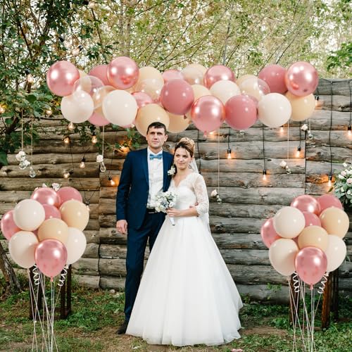 Image of 100pcs Retro Blush Pink Balloons, 12 Inch Vintage Dusty Pink, Rose Gold Sand White Nude & Clear Balloon for Weddings, Baby Showers, Bridal Showers,Disco Nights, Birthday Decoration