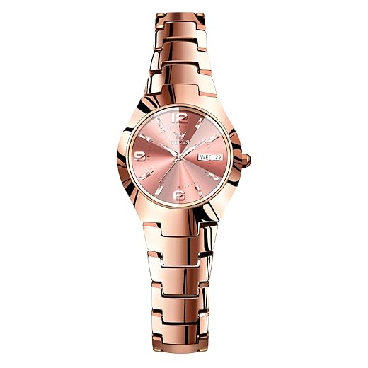 OLEVS Watch Women Luxury Stainless Steel Small Wrist Dress Watches for Women Waterproof Analog Day Date Fashion Female Watch-(Black/Rose Gold/Gold Face)