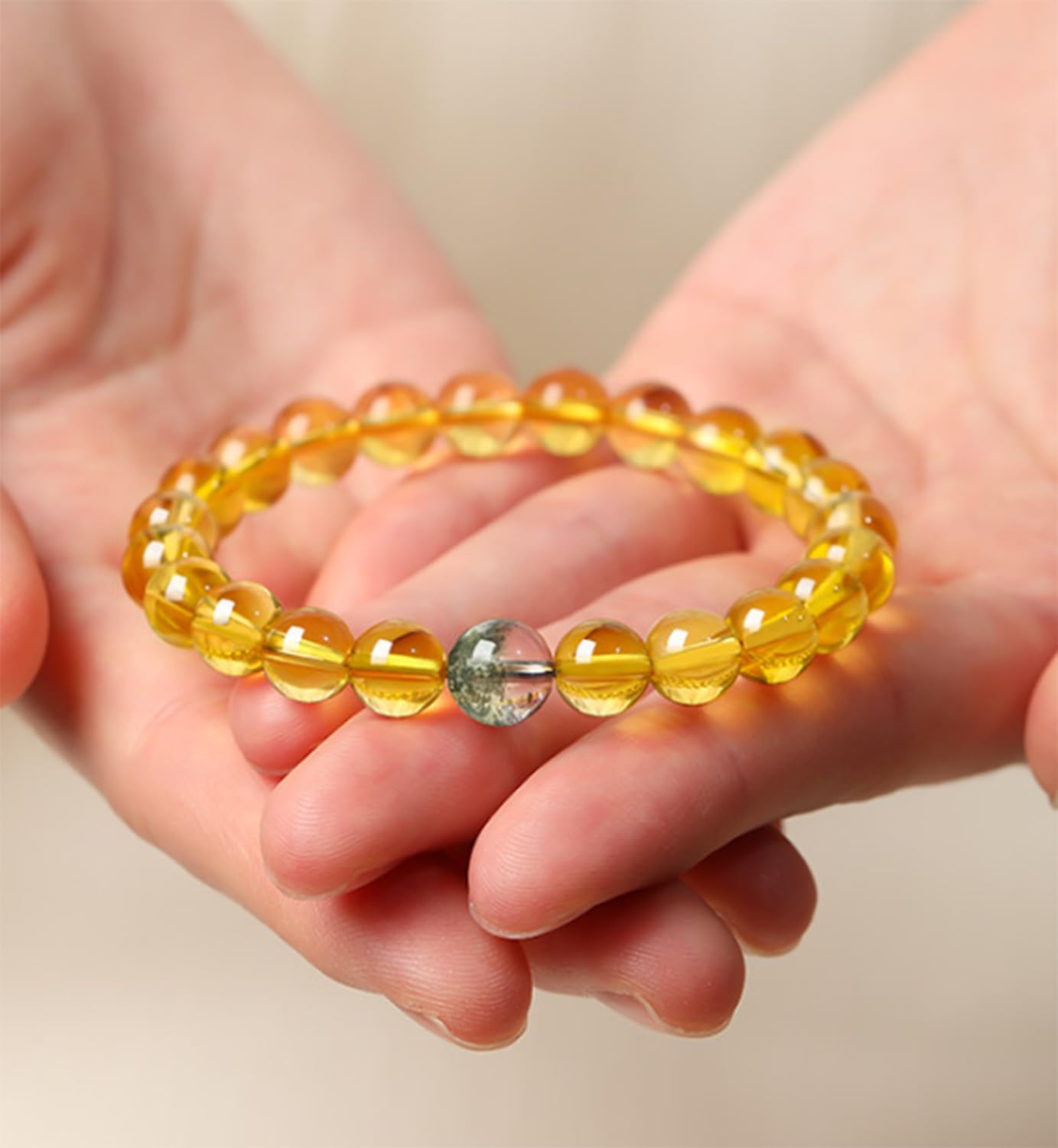 Bracciali cristallo uomo donna, bracciale elastico perline citrino naturale | Braccialetti di citrino fatti a mano per meditazione e yoga, cristallo trasparente e luminoso, energia spirituale