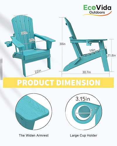 Miniatura 2 de Juego de sillas plegables Adirondack de 3 piezas, respaldo extra alto de 38 pulgadas y grano de madera en relieve, muebles de patio de polietileno