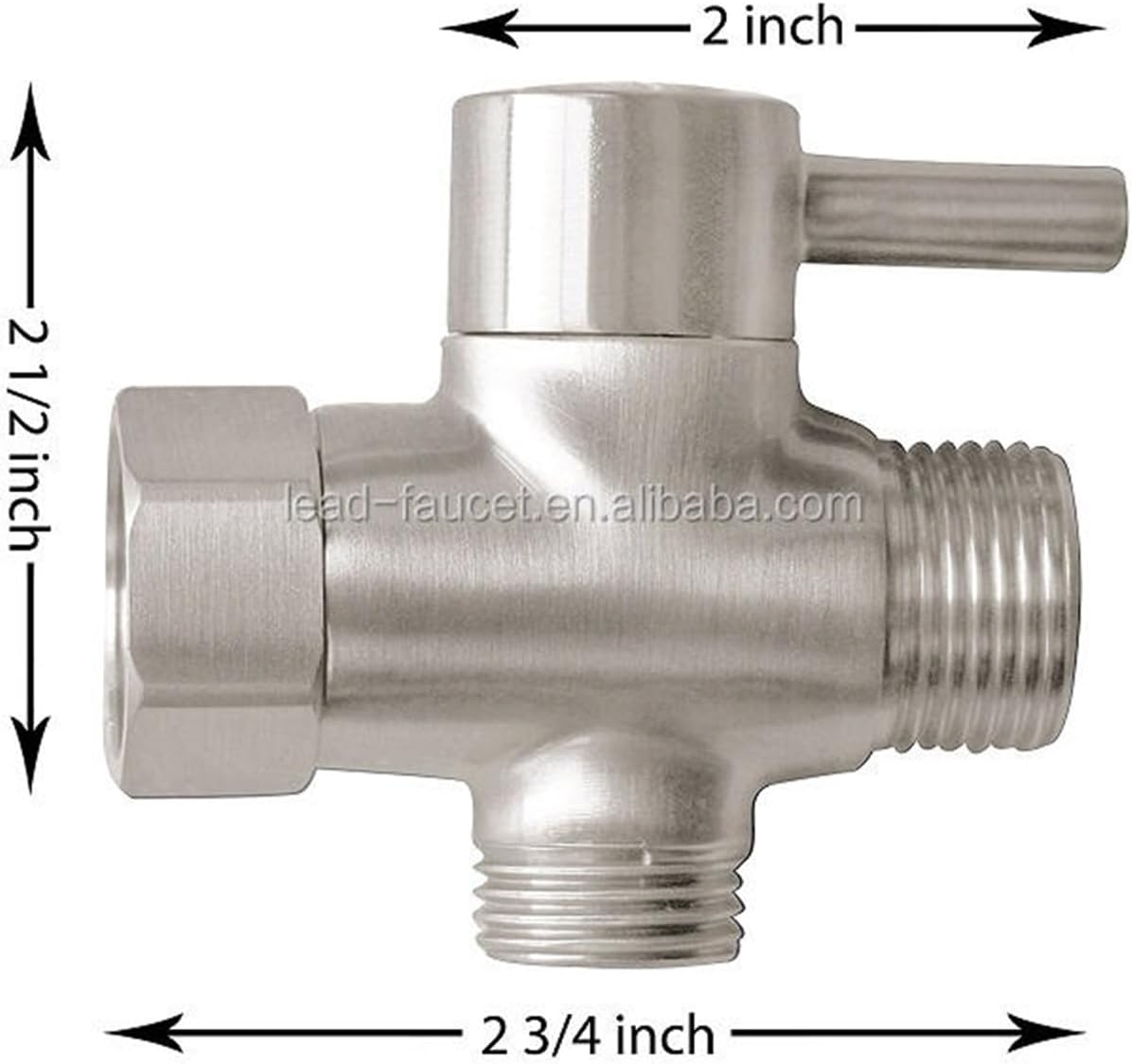 Brass 3 Way T-Adapter Shower Head Diverter Water Valve with Shut-Off Valve