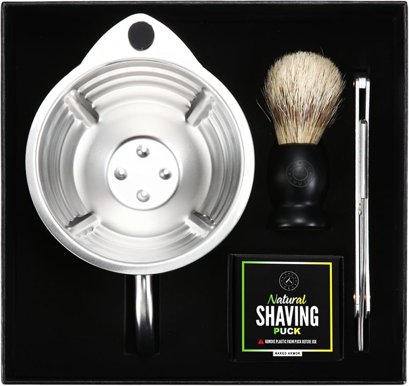 Naked Armor Silver Fox Tigela de Barbear em Aço Inoxidável com Kit de 5 Peças