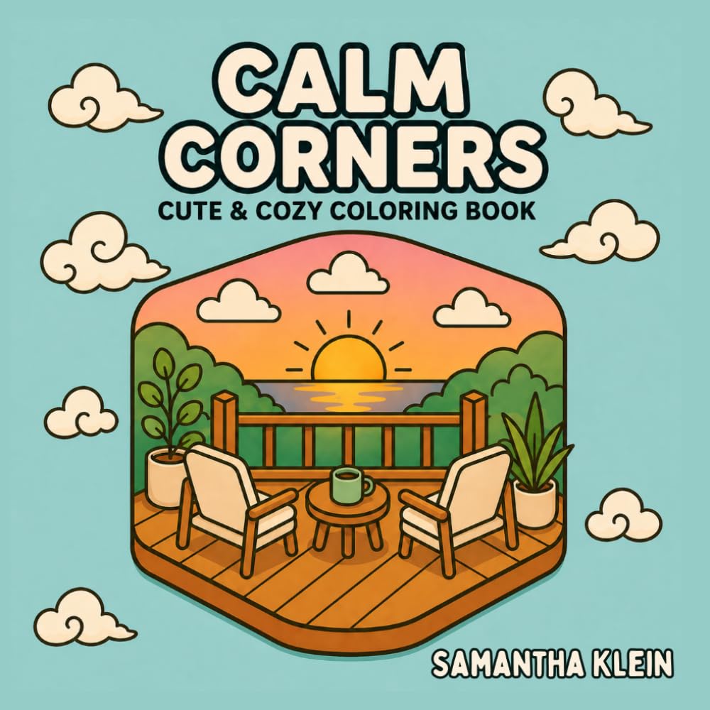 Calm Corners - Hygge-Inspired Cute & Cozy Coloring Book for Kids and Adults: 40 Simple Spaces and Interiors to Color and Relax (Comfy Series)