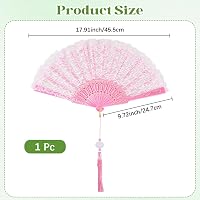 Evantai pliabil CREATCABIN cu dantelă roz brodată, pentru dans Lolita, decor de nuntă, 247 x 455 x 20 mm 2