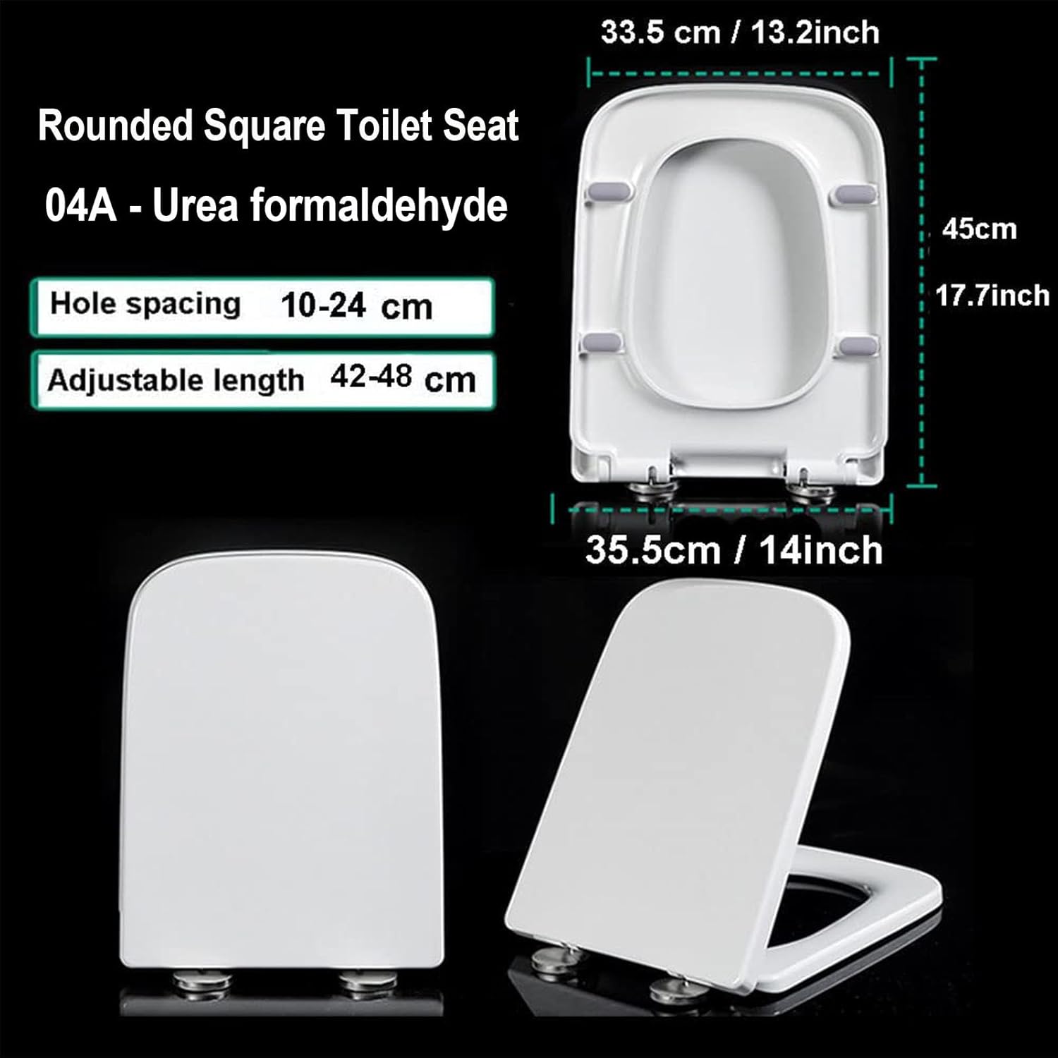 Square Toilet Seat with Slow Close Mechanism and 360° Adjustable Metal Hinge - Easy Installation and Cleaning, Quiet-Close Lid and Seat, White