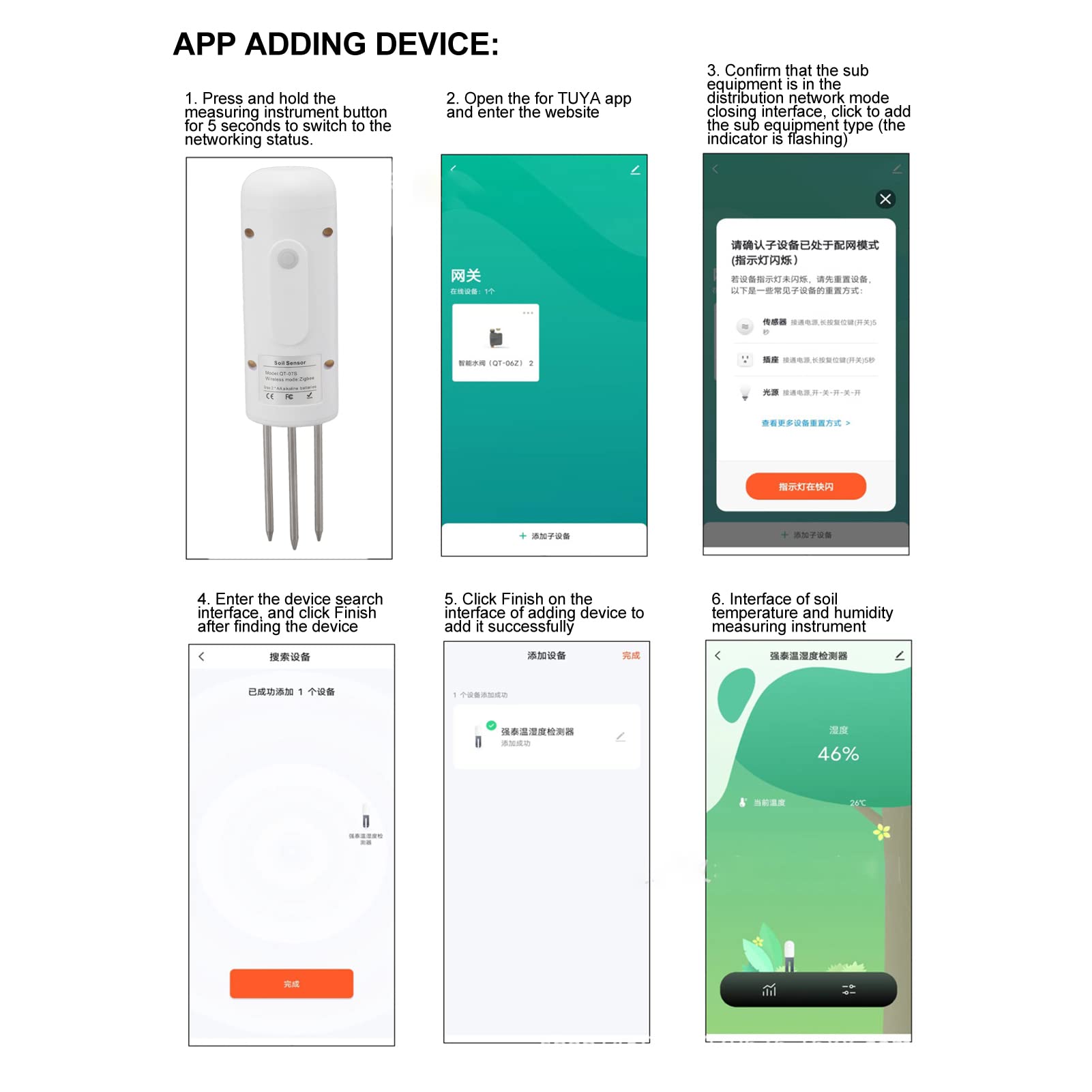 Jeanoko Outil de Mesure de Température et D'humidité de Capteur de Sol sans Fil avec L'instruction Compatible avec Les Moniteurs de Sol de Plantes en Pot de Jardinage Zigbee