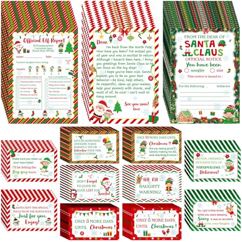 Image of Harloon 195 Pcs Official Letter to Santa Elf Reports Cards Xmas Notes and Holiday Notice Naughty or Nice Behavior Checklist Stationary Paper Xmas Bonus Letter for Christmas Surveillance