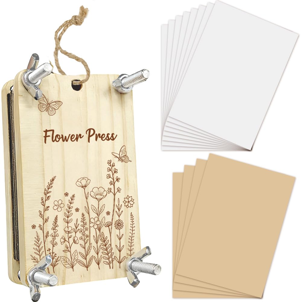 PRESSINART Flower Press Kit for Beginners 2.5 x 3.9 Inch, 4 Layers Wooden Flower Press Small Pocket Pressing Boards Tools for Spring Summer Travel DIY Plant Leaf Preservation Crafts Bookmark Frame