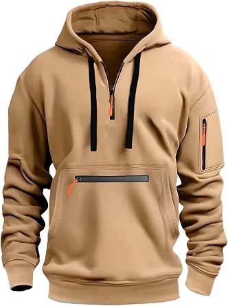 Men's pocket Half Zipper Hoodie Sweatshirt Pullover Sportswear