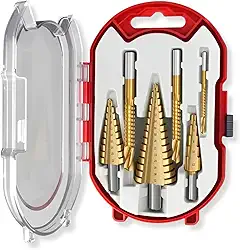 Kit 6 Brocas Escalonadas Cônicas De Titanium HSS Com Estojo Metal Madeira Alumínio