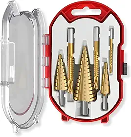 Kit 6 Brocas Escalonadas Cônicas De Titanium HSS Com Estojo Metal Madeira Alumínio
