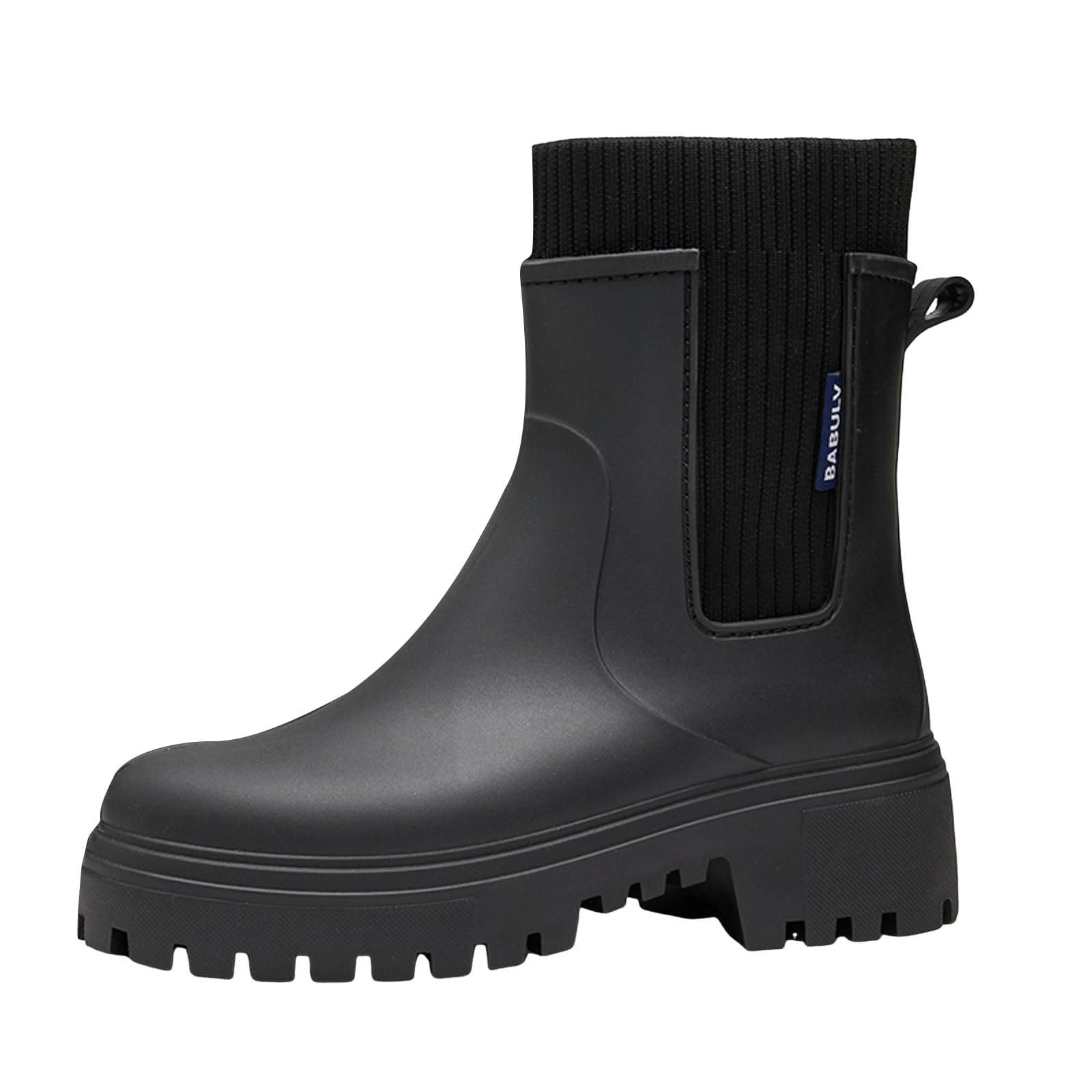 Womens Waterproof Chelsea Bootie Ankle Rain Boots Waterproof Chelsea Boots Plush Lined Slip-On Rain Anti-Slip Ankle Boots for