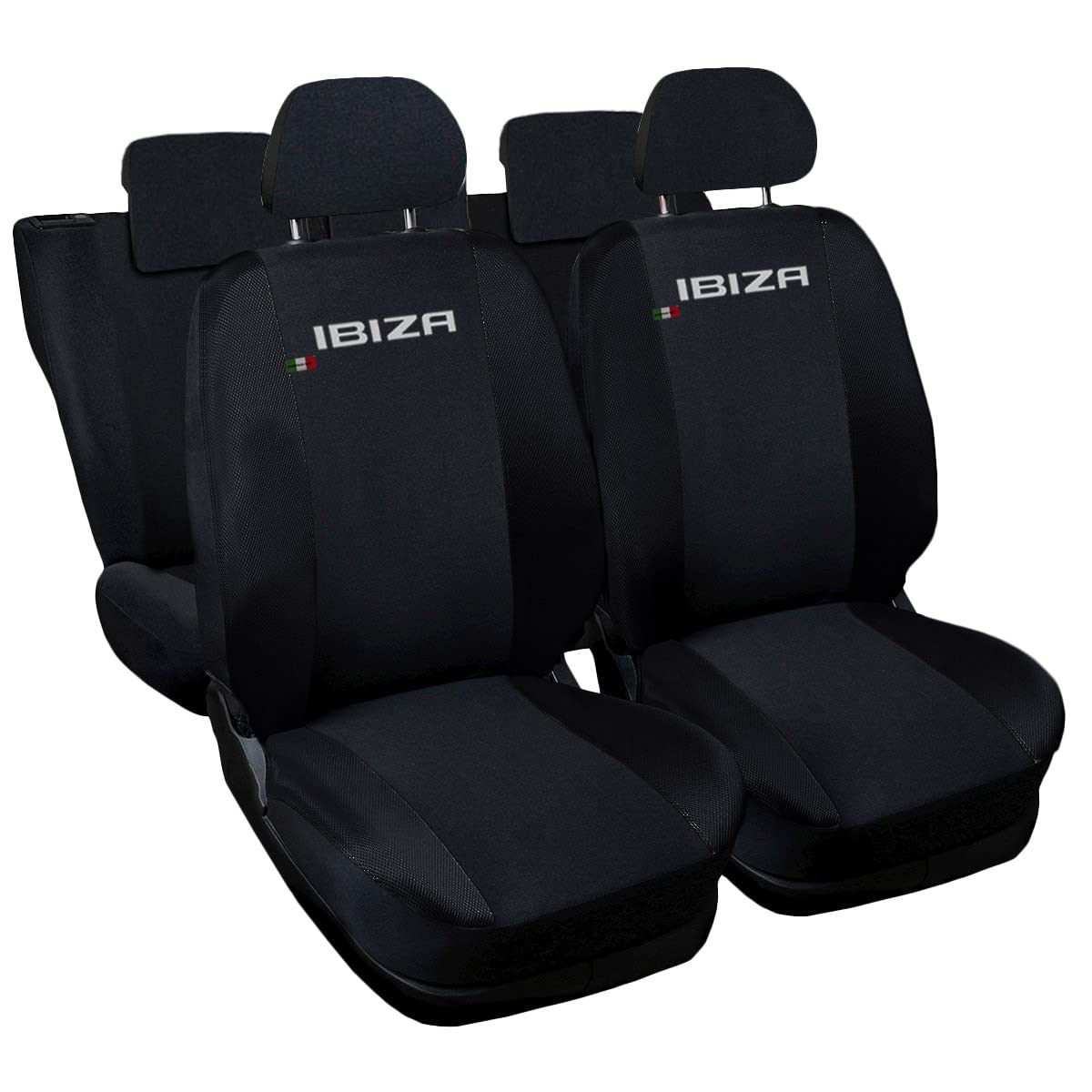 Auto Accessori Lupex Fundas de Asiento para Coche compatibles Ibiza, Color Negro, Made in Italy, Juego de Fundas para Asientos Delanteros y Traseros, Logo Bordado, Airbag Compatible