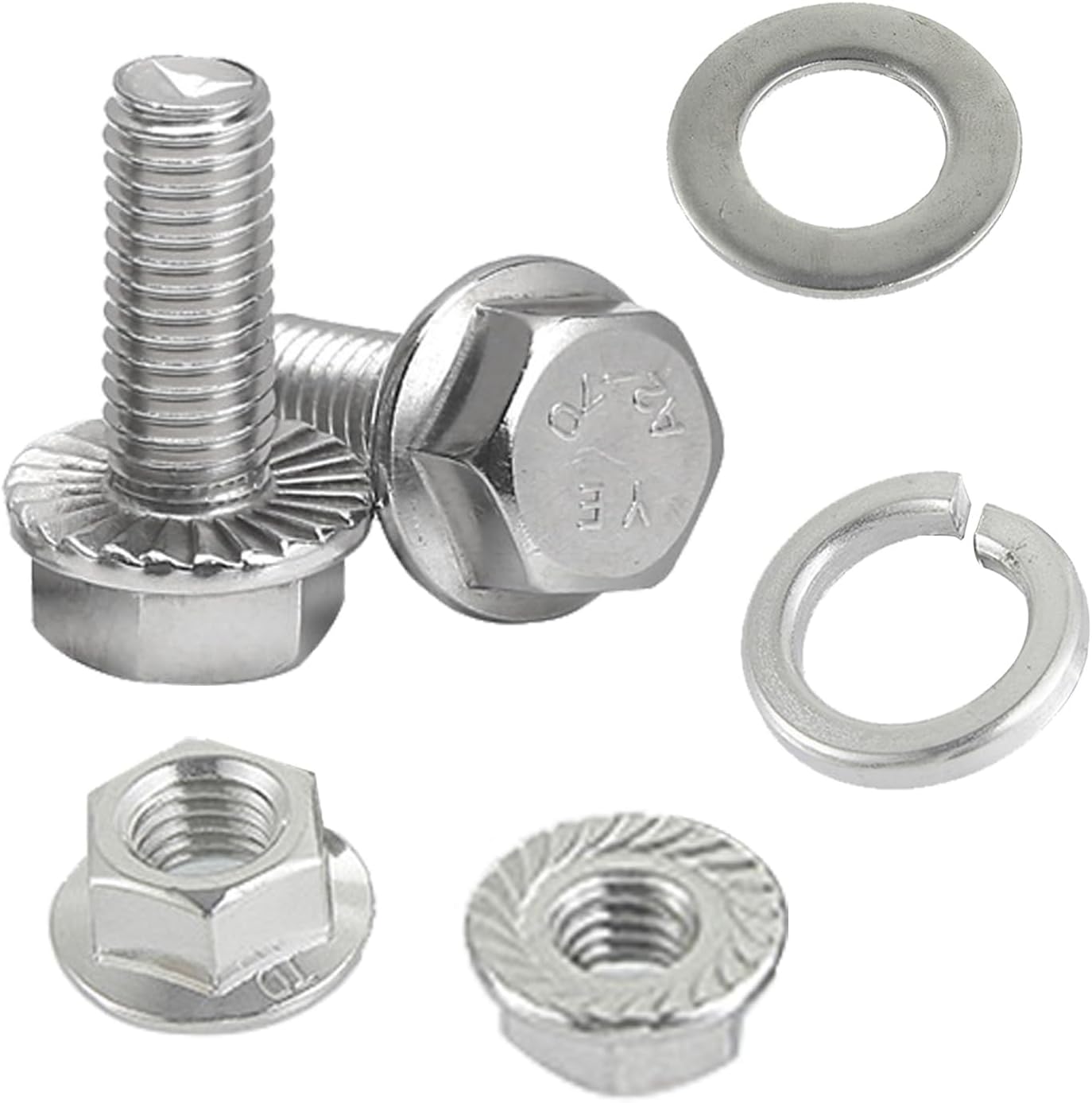 12 Sets Flanged Hex Head Bolts Kits Flange Hexagon Screws and Nuts Flat and Lock Washers 316 Stainless Steel Metric Bolt Assortment Fully Threaded Silver M8x100mm-12pcs