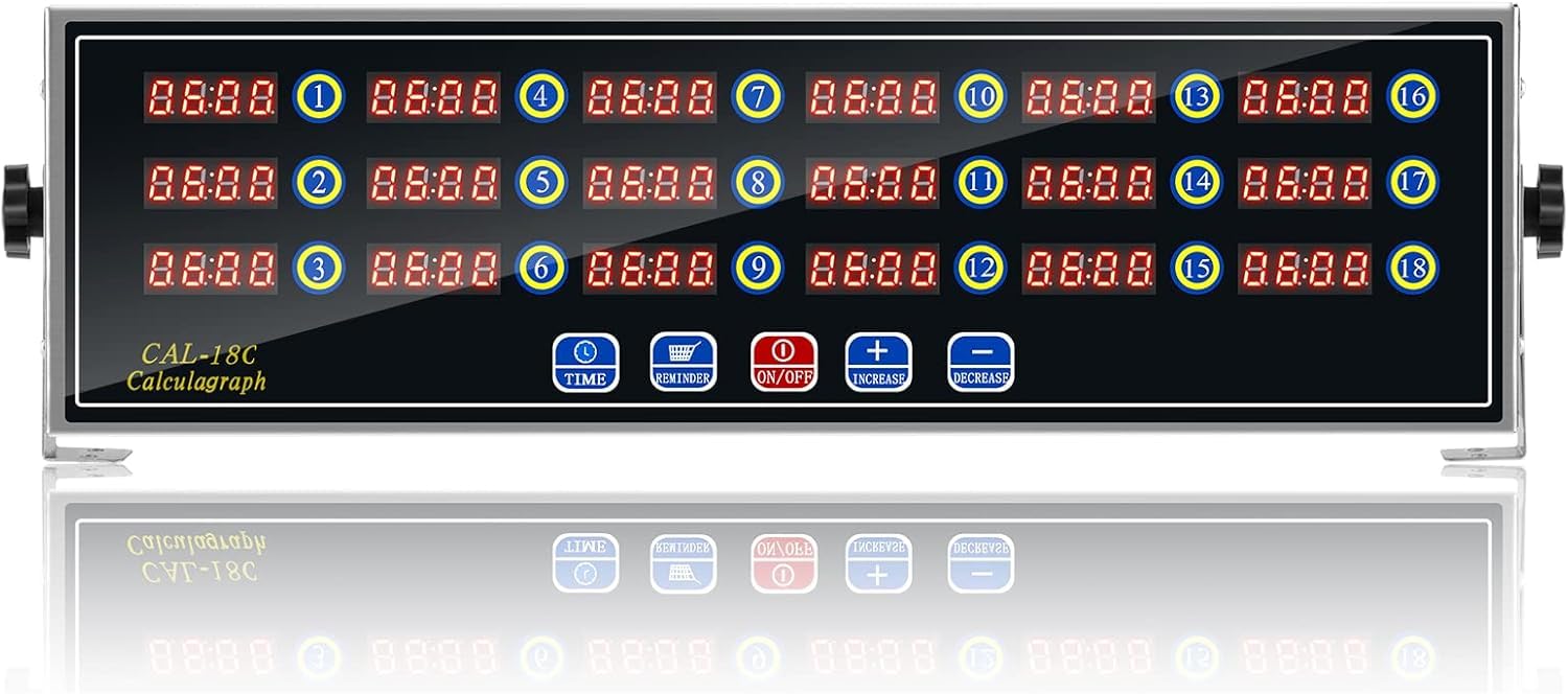 Commercial Kitchen Timer with 18 Channels, Professional LED Digital Timer for Cooking, Loud Alarm Volume +/-, Heavy Duty Stainless Steel Large Timers