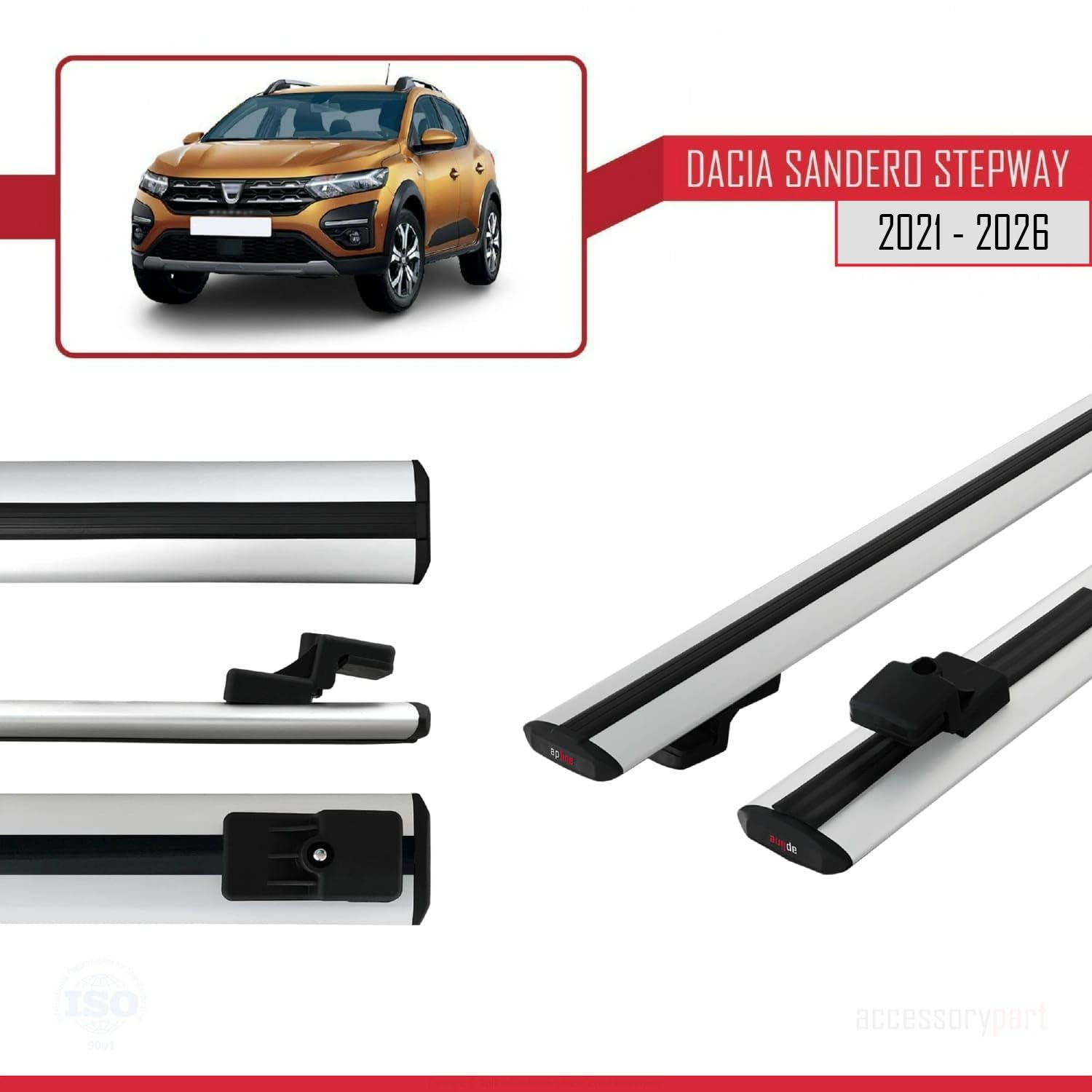 Compatibile con Dacia Sandero Stepway 3 2021-2026 BASIC Model Barre Tetto Portapacchi Auto Barre Portatutto Grigo Alluminio 2 Barre