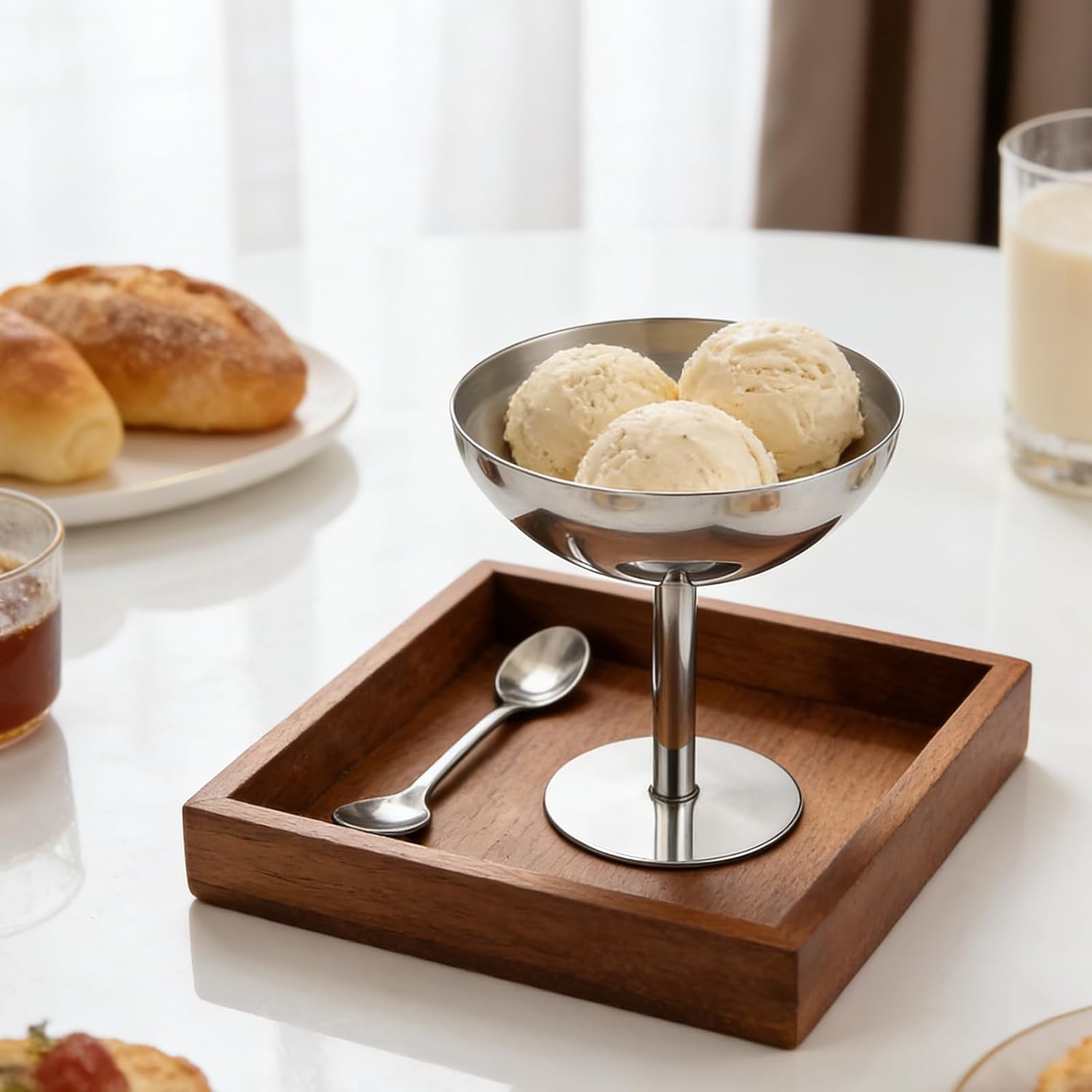 4Pcs Ice Cream Cup, Stainless Steel Serving Dessert Bowls Cups Sauce Bowls Mini Round Footed Yogurt Snack Candy Cups for Salad Fruit Pudding Christmas Party