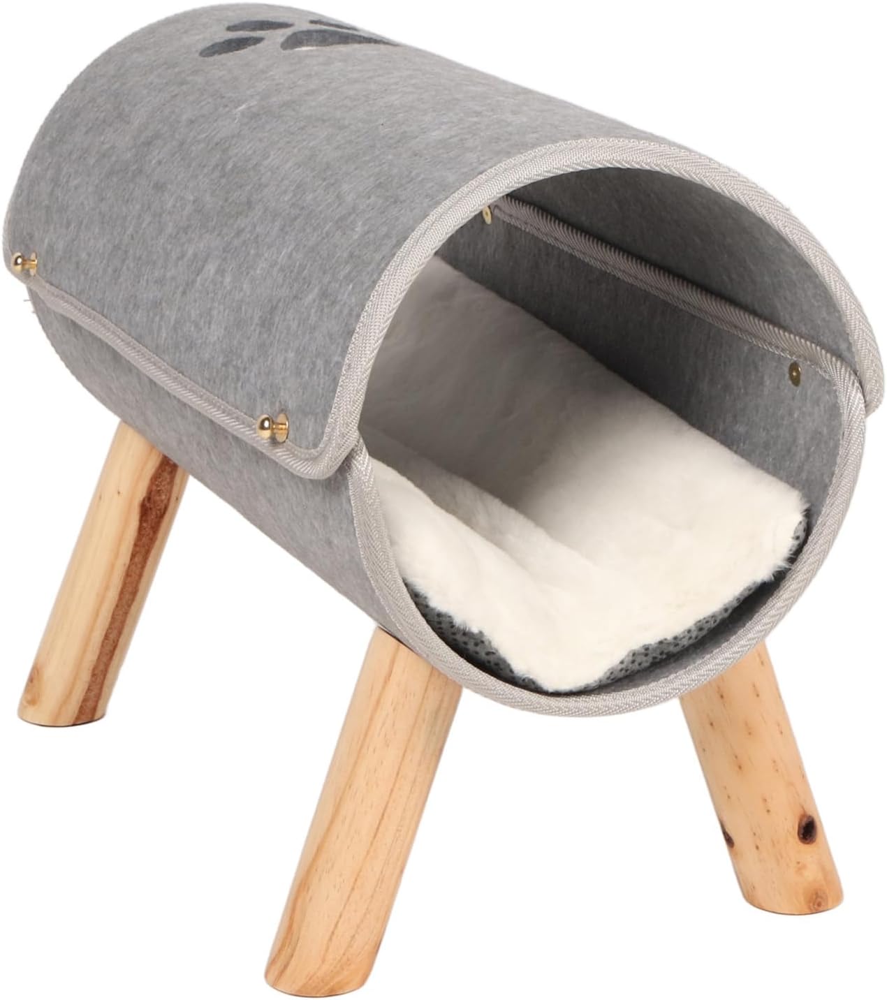 Cat Tunnel Bed, Pet Felt Tunnel Bed, Elevated Wooden Legs Cat Tunnel Soft Felt Plush Pad Inside Pet Tunnel Bed for Indoor Amusement Exercise