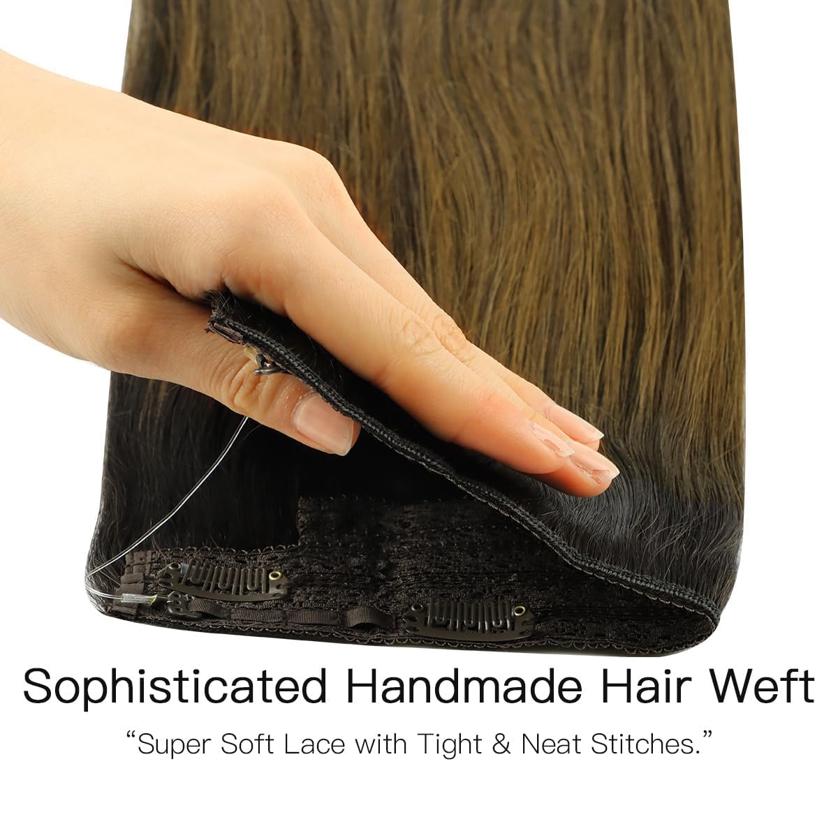 hotbanana Extension Capelli Veri con Filo Invisibile, 45cm 95g Sfumatura da Castano Scuro a Castano Dorato Capelli Umani Remy Lisci, Invisible Wire Hair Extensions, Extension in Capelli Veri